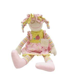 Maison Chic‎ Cloth Doll 15" Ragdoll Fabric Pink Yellow 100% Cotton Floral Tags